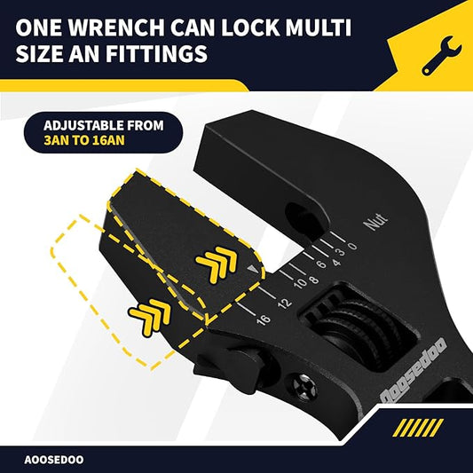 Adjustable AN Fittings Wrench For 3AN-16AN Hose Fitting Spanner Lightweight Aluminum Flat-ended Black With a 6AN Socket-AN8 B-nut Double Hose End Fitting Wrench Blue