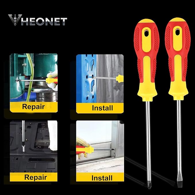 Screwdriver Sets : 6-Piece Magnetic Screwdriver Set with 4-in-1 Keychain Tool | Includes Phillips & Flat Head | Non-Slip Grip for DIY & Home Repair | Practical Gift (Red & Yellow)