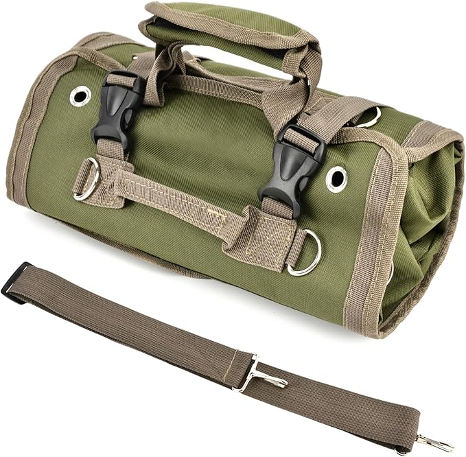 Roll Up Tool Bag, Heavy Duty Tool Organizer with 5 Compartments & 2 Detachable Pouches, Portable Foldable Waterproof Tools Bag for Dad Men Electrician Mechanic Gifts (COLOR:Green)