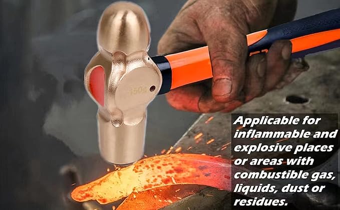 WEDO Non-Sparking Ball Peen Hammer 2 lb Head, Spark-free Safety Ball Pein Hammer, Non-Magnetic, DIN Standard, BAM & FM Certificate, Beryllium Copper, 14" Length