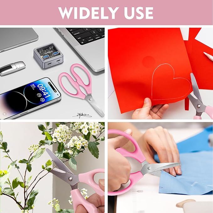 Pink Scissors for School Multipurpose Stylish: 5 inch - Comfort Grip - Stainless Steel - Scissors with Home - Office - for Cutting Paper - Open Envelopes - Cut Tape