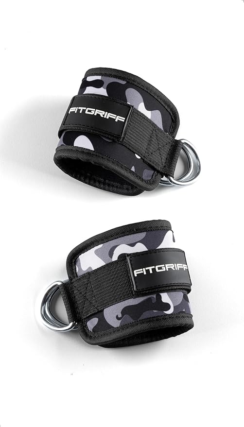 Fitgriff짰 Ankle Straps V1 for Cable Machine (2 Pieces) - Gym Workout Equipment - Leg Pulley Attachment, Kickback Straps