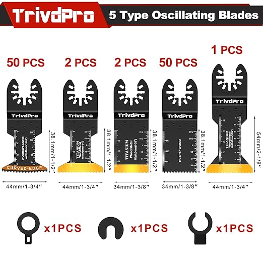 Oscillating Tool Blade Multitool Blades - TrivdPro 105pcs Multi Tool Blades Kits Oscillating Saw Blades for Metal Wood Plastic, Fits Dewalt Milwaukee Ryobi Fein Bosch