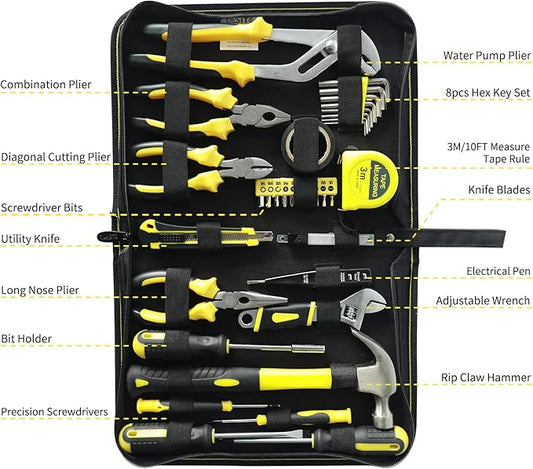 FASITE 44-Piece Household Hand Basic DIY Repair Kit With Easy Carrying Bag For Home Maintenance