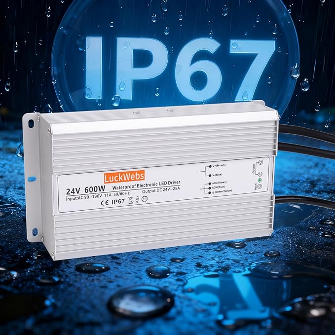 LED Driver 24V600W Waterproof Power Supply AC 90-130V to DC 24V25A Low-Voltage IP67 Switching Power Supply Landscaping Decorative Lighting LED Waterproof Transformer
