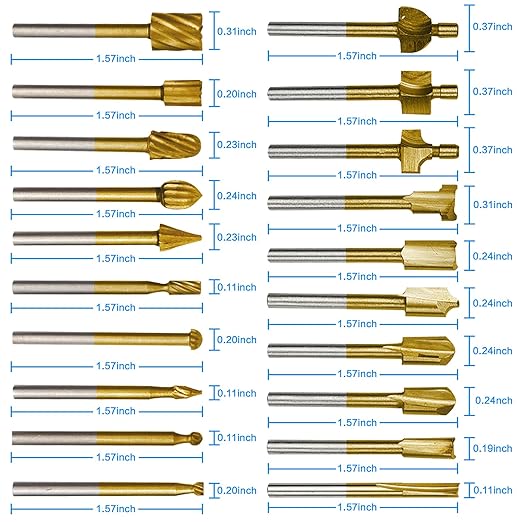 10Pcs HSS Router Carbide Engraving Bits & 10Pcs Router Bit with 1/8"(3mm) Shank Power Rotary Tools for DIY Woodworking, Carving, Sculpting, Engraving, Drilling.