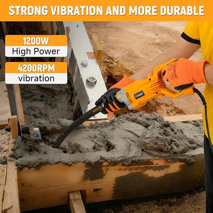 Hoteche 1200W Electric Concrete Vibrator ??Handheld Power Concrete Vibration Tool with 2m Cable ??for Slabs, Foundations, Driveways(Machine Only, compatible with 35mm Rod)