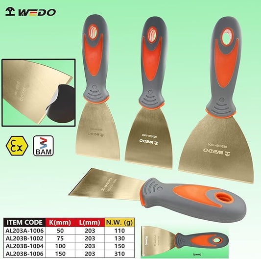 WEDO Non-Sparking 4PCS Set Putty Knife Scraper,Blade 2"+3"+4"+5",Spark-free Safety Paint Scraper with Fiberglass Handle,Aluminum Bronze,Corrosion-Resistance, Paint Scraper Tool,BAM&FM Certificate