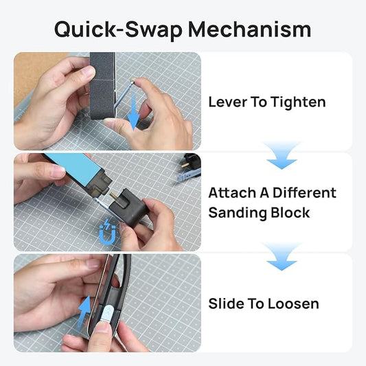 HOZO NeoBlock Sanding Block with Standard Head ??Smooths 3D Print Layer Lines, For Flat Surfaces & Small Curves, 5s Quick-Swap Design for Heads & Sandpapers, Includes 1 Pcs 400 Grit Belt