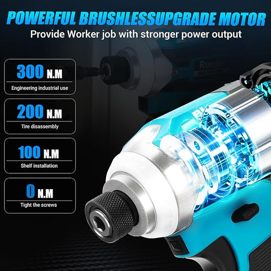 Cordless Impact Driver 1/4 inch for Makita 18v Battery, Brushless Driver 220Ft-lbs(300N.m), 3-Speed Lightweight Power Impact Drivers with LED Light(Tool Only)