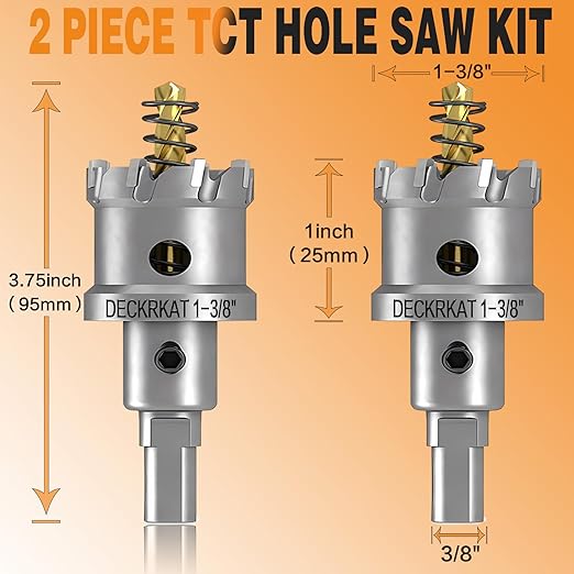 2-Pack 1-3/8" TCT Hole Saws for Hard Metal, Heavy Duty 35mm Tungsten Carbide Tipped Hole Cutters Set with Spring-Loaded Pilot Drill Bits for Stainless Steel, Metal, Iron, and Plastic