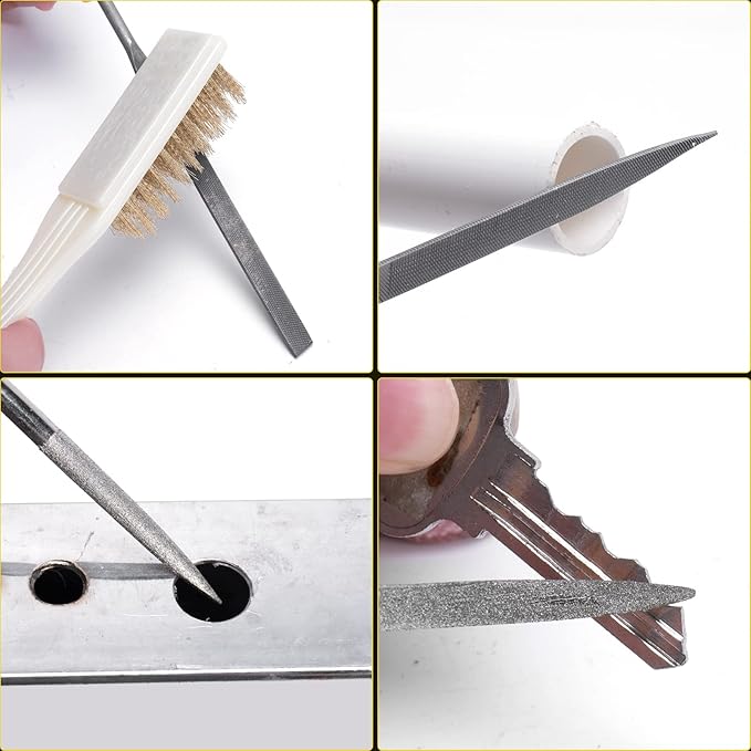 Topec Small File Set, Needle Diamond Files 15PCS, 7pcs Jewlers Files & 7pcs Steel Files with Metal Brush and Storage Bag,for Precision Metal File Work, Wood, Jewelry, Plastic, DIY Carving Tool Kit