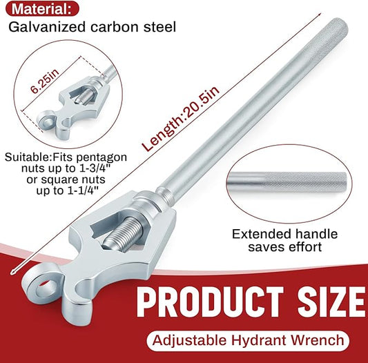 Tandefio 1 Pcs Fire Hydrant Wrench 3 Position Adjustable Multifunctional Hydrant Wrench, Fits Pentagon Nuts up to 1-3/4" or Square Nuts up to 1-1/4", Tightening Fire Pipes (Classic Handle)