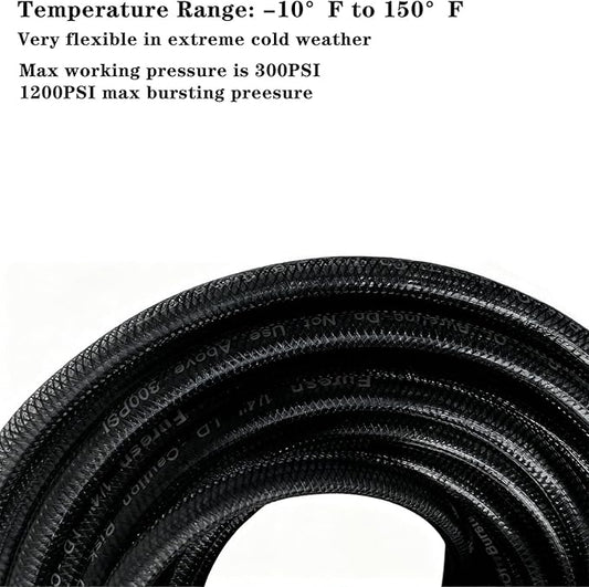 Air Hose 1/4 in x 100 ft, Polyurethane(PU), Reinforced Air Compressor Hose, Lightweight, Kink Resistant with 1/4??Industrial High Flow Quick Coupler and Plug, Bend Restrictors,300 PSI (Black, 100FT)