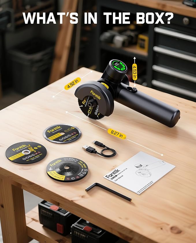 Fanttik M10 ACE Cordless Angle Grinder Brushless, Compact Cut Off Tool with LED Display, 3 Variable Modes, Double Security, Type-C Fast Charging, 10000RPM Mini Cutter with 4 Blades