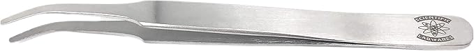 Stainless Steel Lab Forceps with Curved Tapered Flat-Tips - 4.5 in. Length
