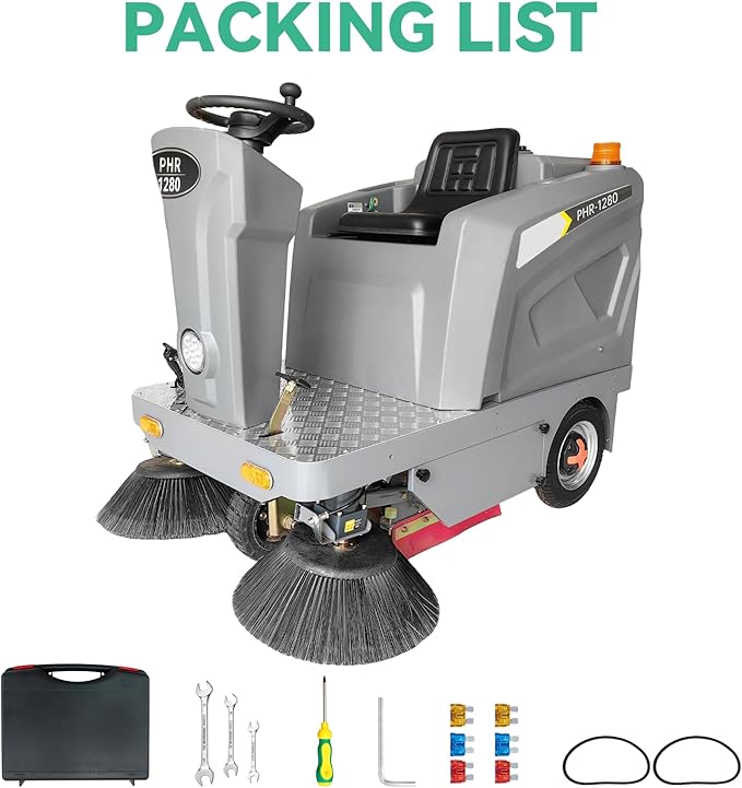 50.4" Ride-on Industrial Sweeper, Floor Cleaning Machine 92,600 sq ft/h Efficiency, 26.4 Gal Hopper Brushless Motor for Warehouse Factory Parking Lot