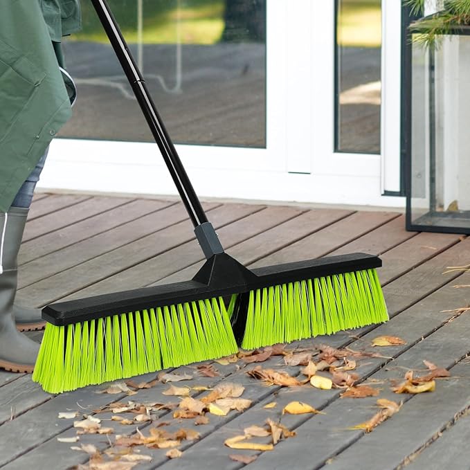 24-Inch Push Broom Outdoor with Stiff Bristle, Heavy Duty Broom Brush with 63??Long Handle for Deck Patio Driveway Garage Warehouse Shop Floor Sweeping & Scrubbing