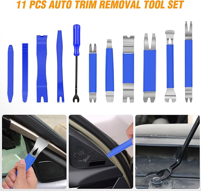 GOOACC 11PCS Trim Removal Tool Kit, Metal & Nylon Pry Tools Set for Car Door Panel, Dashboard, Audio, Clips, Fastener Remover w/Storage Box ??Blue