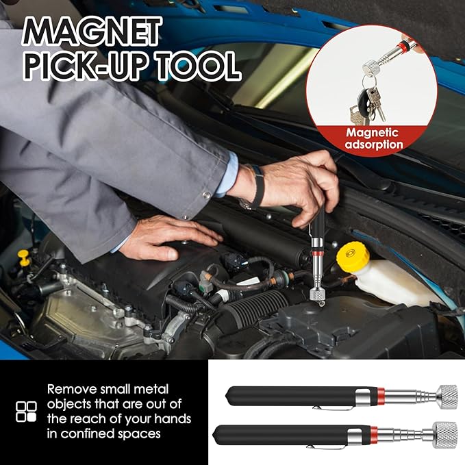 8Pcs Telescoping Magnetic Pickup Tool 1.5LB 3LB 10LB 15LB Extendable Magnet Stick Set Grabber Tools Stainless Steel Portable Bolt Screws Reacher Magnetic Nail Picker for Men Husband Birthday Christmas