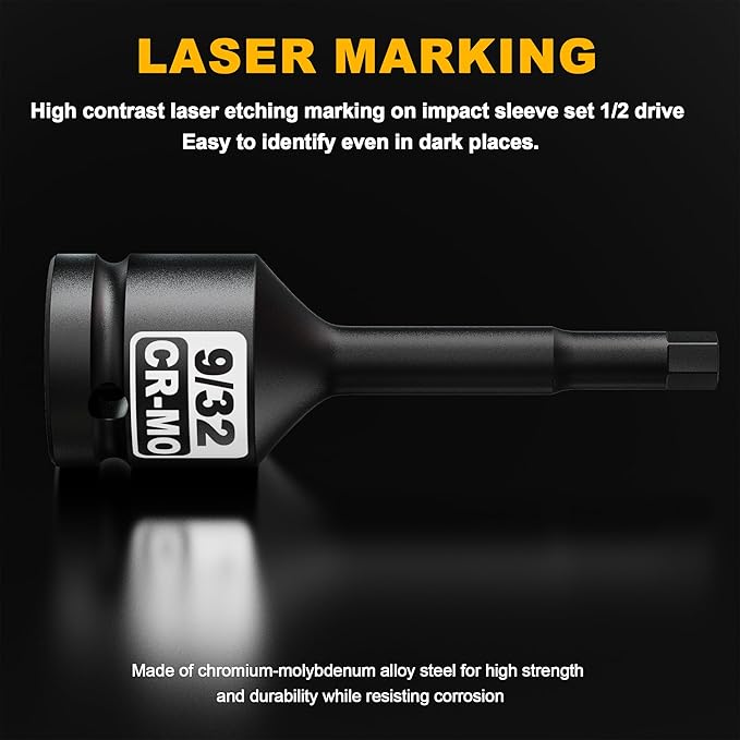 1/2" Drive H9/32-Inch Impact Hex Bit Socket, SAE Allen Bit Socket, Cr-Mo Steel, Removing Loosening Hexagon Bolts
