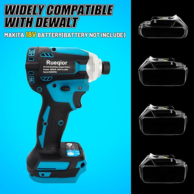 Cordless Impact Driver 1/4 inch for Makita 18v Battery, Brushless Driver 220Ft-lbs(300N.m), 3-Speed Lightweight Power Impact Drivers with LED Light(Tool Only)