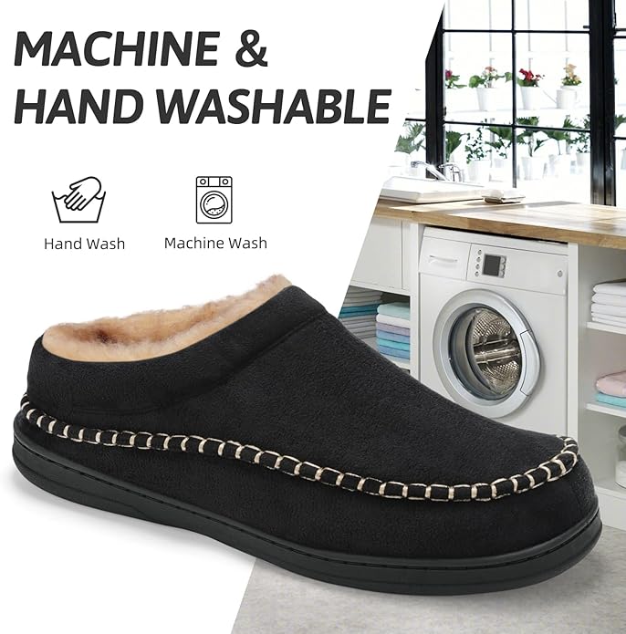 ATHMILE Mens House Shoes Fuzzy Warm Moccasin Memory Foam House Slippers for Men Cozy Winter Mens Slippers for Home Bedroom Indoor Outdoor