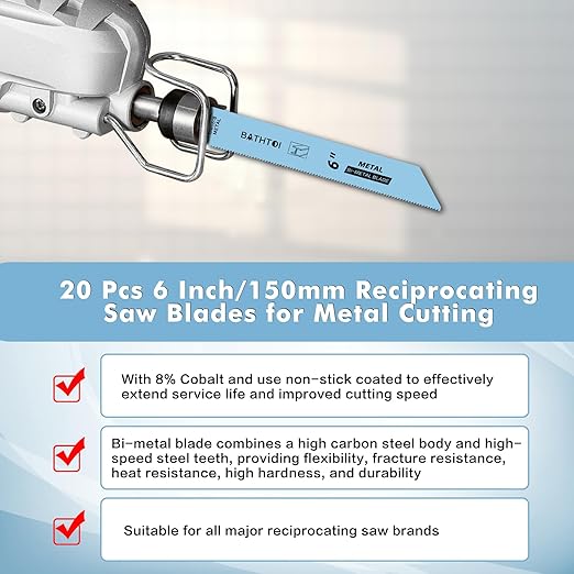 20 Pack 6 Inch 18 Tpi Reciprocating Saw Blades with 8% Cobalt for Longer Life and Faster Cutting Speed, Bi-Metal Sawzall Blades for Sheet Metal, Pipes, PVC Plastic, Profiles Cutting