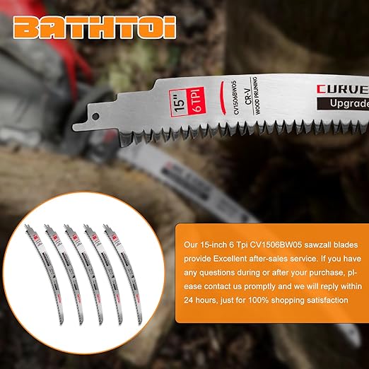 5 Pack 15 Inch 6 Tpi Japanese Teeth Reciprocating Saw Blades for Wood Cutting and Tree Trimming, Cr-V Sawzall Blades with Curved Edge and Fleam-Ground Teeth for Longer Life and Faster Cutting Speed