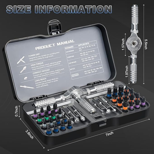 40 in 1 Magnetic Ratchet Screwdriver Set, DIY Screwdriver Ratchet Kit with Detachable Handle, S2 Steel Bits for Repairs on Furniture, Electronics, Bicycles, and DIY Projects