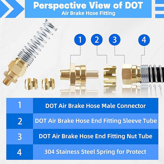 3/8??Hose x 1/4??Male Connector with Spring Guard, Dazakoot 2 Pack Air Brake Hose End Fitting with 2 Pack 3/8??Sleeve Tube