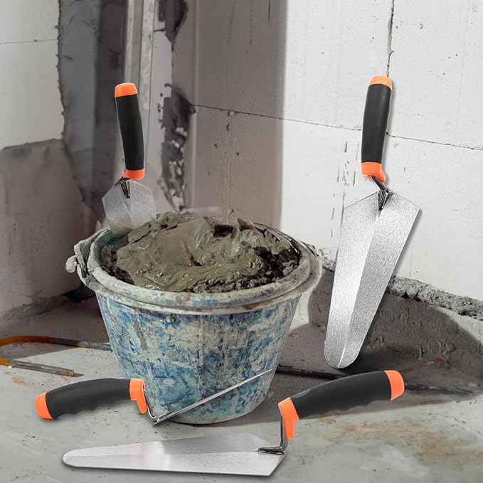 4 Pack 6" Masonry Hand Tool Set, Pointing Trowel Gauging Trowel Set with Rubber Grip, Carbon Steel Masonry Brick Trowels, Bricklaying Trowels for Concrete Cement Plaster Mortar Stucco Tile