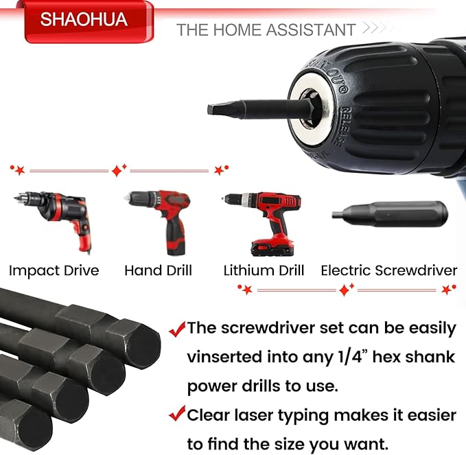 13PCS Screwdriver Bit Set, Triangle Screwdriver Set TA18-27, Square Drive Bits #1,2,3, Spanner Bit #4,6,8,10 with 1/4" Bit Holder, S2 Steel Hex Head Drill Bit Set, 1/4 Hex Impact Bit Set