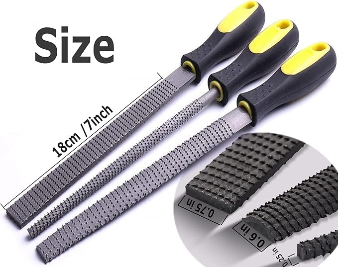 AihuiWood Rasp File Set 3 Pack Wood File Woodworking Files, Round, Half-round, Flat File Rasp High Quality Carbon Steel Rasp File for Woodworking Shaping, Sharping Wood