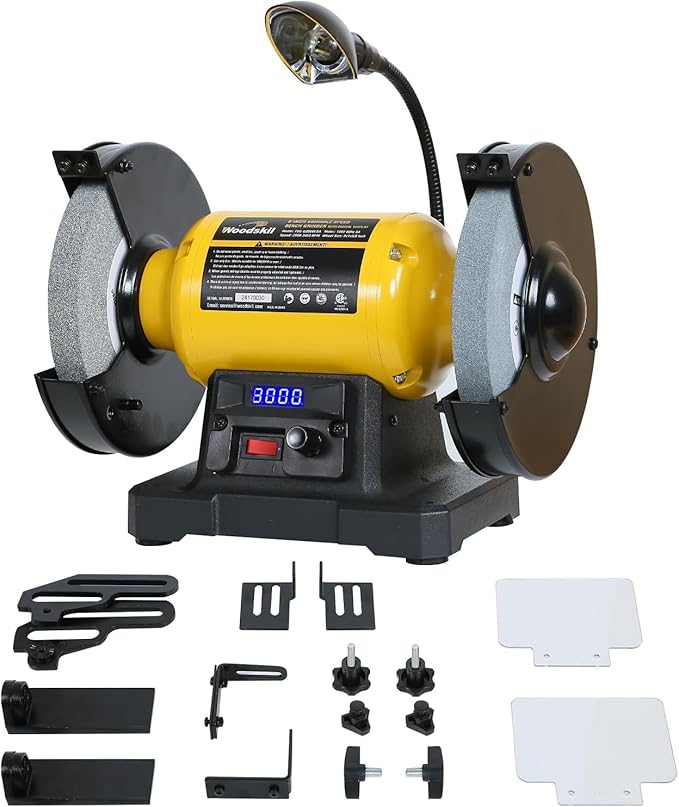Digital Display 8 Inch Variable Speed Bench Grinder, 3/4HP 5.0 Amp Power Bench Grinder with Work Light, Adjustable Tool Rest and Cast Iron Base for Knife, Chisel