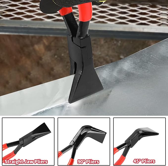 BETOOLL 3-Piece Hand Seamers Sheet Metal Tools Set - Straight Jaw, 45°, and 90° Metal Bending Pliers with Tool Box Storage Case for Bending and Flattening Sheet Metal