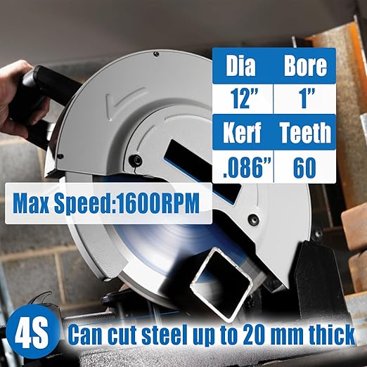 12 Inch Metal Cutting Saw Blade,Compatible with Evolution S380CPS Circular Saw,Replacement for Evolution 12BLADEST Metal Cutting Saw Blade,12 Inch x 60 Teeth,1 Inch Center Shaft,3 Warranty