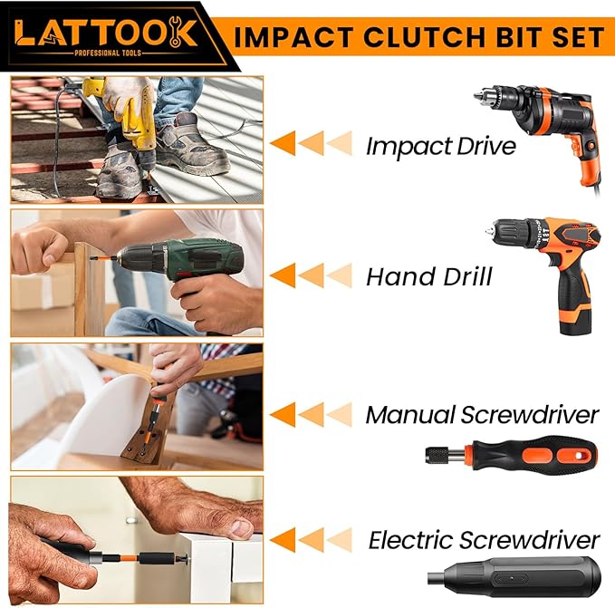 Impact Clutch Bits Set, LATTOOK 13PCS Type G Clutch Head Bits for Vintage American Cars, Chevy Cars and Trucks Older, Magnetic S2 Steel, 3/32'', 1/8'', 5/32'', 3/16'', 7/32'', 1/4'