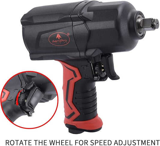 AEROPRO TOOLS 1/2-Inch Composite Air Impact Wrench(A301), Twin Hammer, 1200FT-LBS Max Loosening Torque, 7000RPM, Heavy Duty Pneumatic Impact Gun, for Auto Repair, Tire Shop