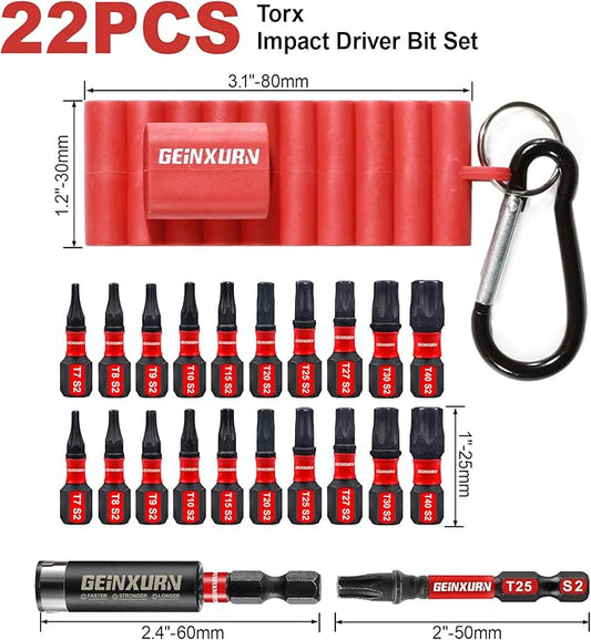Impact Torx Screwdriver Bits Set,22 Pcs 1"/2" Magnetic (T7-T40) S2 Steel Multi Star Insert Power Bit and Bit Holder with Storage Organizer