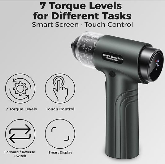 Cordless Electric Screwdriver Set with 32 Bits, Digital Screen, LED Light, 7 Torque Settings, 2500mAh Rechargeable Battery, 1/4'' Hex, Mini Electric Tool Kit for Home, Furniture, Electronic Repair