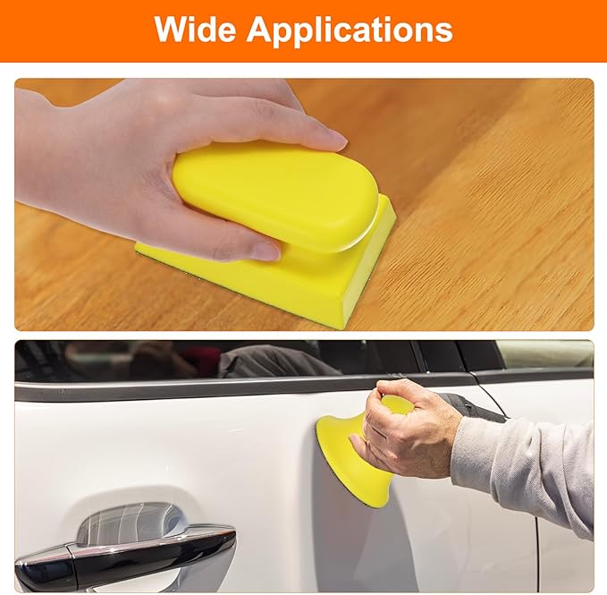 HARFINGTON 3pcs Hand Sanding Blocks Rectangle with Hook and Loop Backing for Wood Metal Car Polishing
