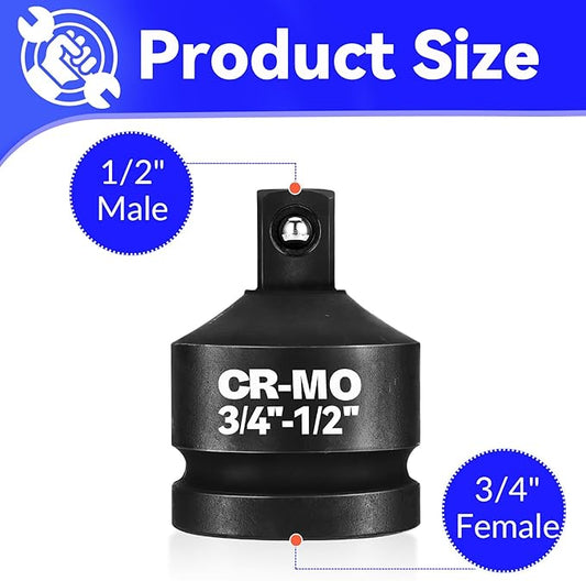 3/4" Female to 1/2" Male Impact Socket Adapter Reducer, Chrome Molybdenum Steel Driver Conversion Adapter, for Sockets and Impact Wrench