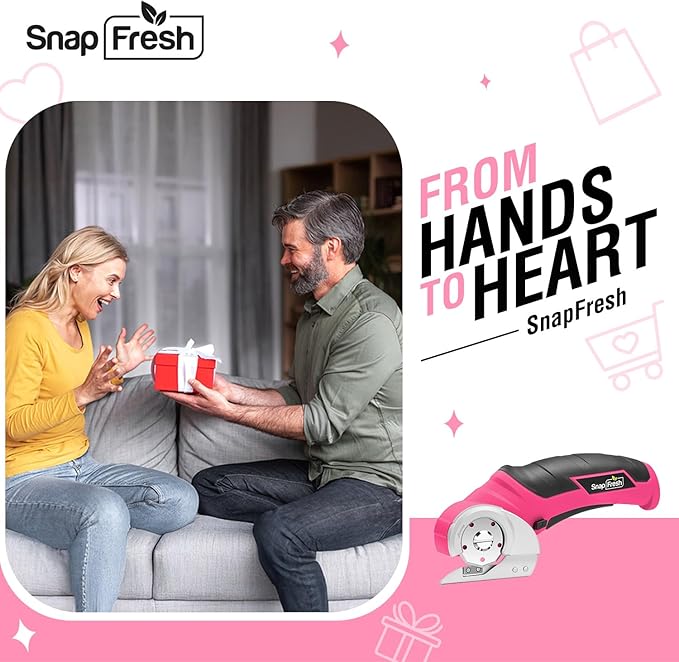 SnapFresh Cordless Electric Scissors- 4V Mini Cardboard Cutter for Boxes, Carpet, Paper ??Rotary Cutter for DIY Projects, Safety Box Cutter with Battery & Type-C Cable(Hot Pink)