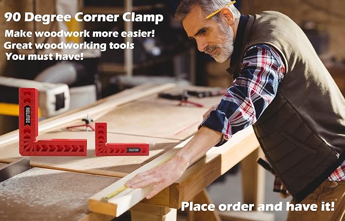 Relitec R 90 Degree Corner Clamp Clamping Squares Woodworking Tools Positioning Squares Right Angle Clamp Wood Clamps for Gluing Cabinets Picture Frames or Drawers Set of 8(3" 4")