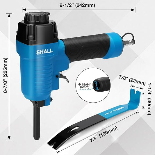 SHALL Pneumatic Nail Remover & 7.5?쇺?Flat Pry Bar Set, Heavy-Duty Air Punch Nailer Removes 9-16 Gauge Nails, 60-100 PSI Air Nail Puller/Denailer for Wood Pallets, Reclaimed Wood, 1/4?쇺?NPT Air Inlet