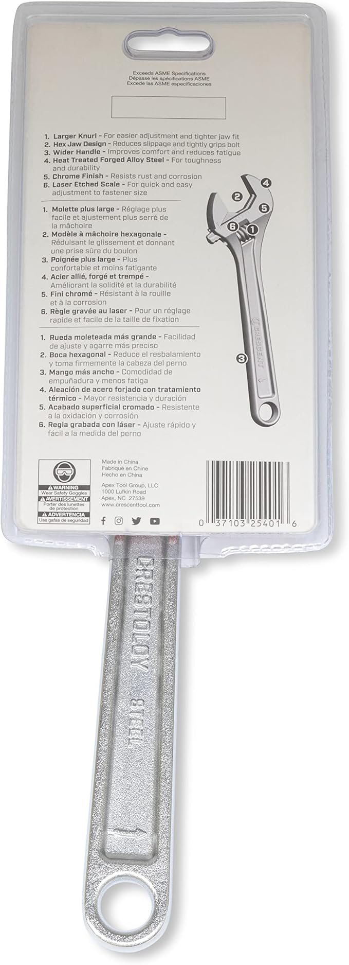 Crescent 12" Adjustable Wrench - Carded - AC212VS, Chrome