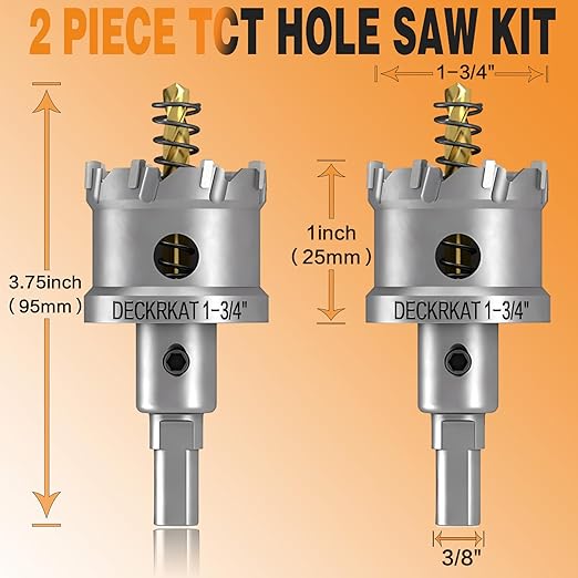 2-Pack 1-3/4" TCT Hole Saws for Hard Metal, Heavy Duty 45mm Tungsten Carbide Tipped Hole Cutters Set with Spring-Loaded Pilot Drill Bits for Stainless Steel, Metal, Iron, and Plastic