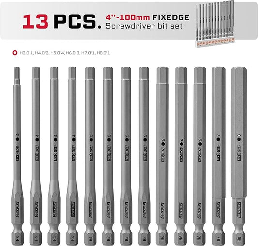 13Pieces Fixedge Screwdriver bit set,4 inches Hex Magnetic Alloy Steel Insert Power Bits Tips with Storage Organizer for Home Repair