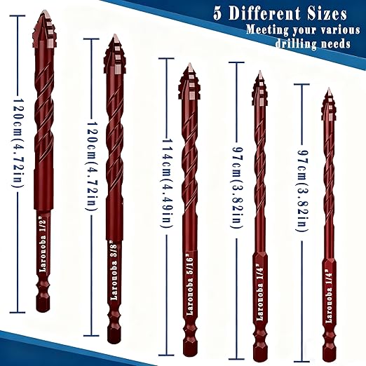 10pc Red Serrated Eccentric Masonry Drill Bit, Serrated Concrete Drill Bit Set for Ceramic Tile Brick Glass Plastic Marble and Wood (3/16??to 1/2??.